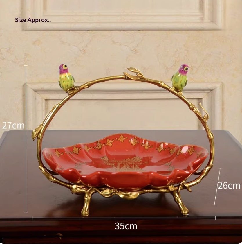 Hand-painted Ceramic Fruit Bowl With Copper Accents A Creative Decorative Piece And Perfect Housewarming Gift