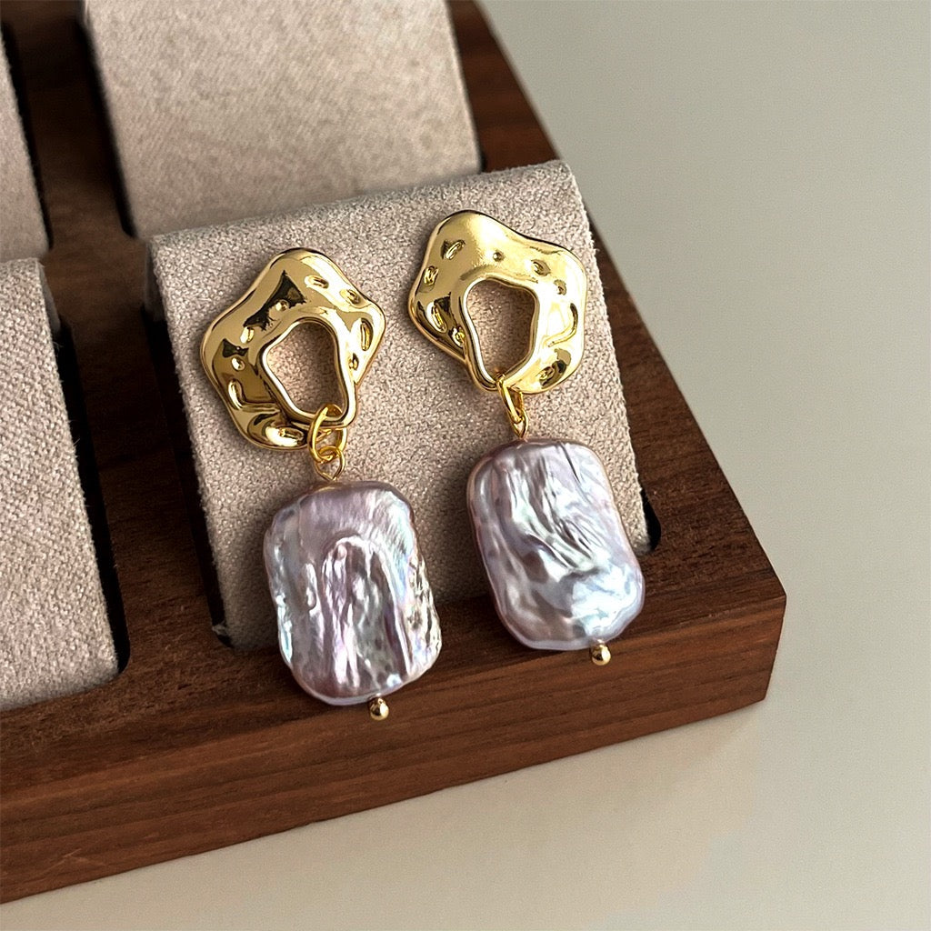 French Vintage Elegant Earrings Women Freshwater Pearl Stud Earrings Enamel Premium Gift