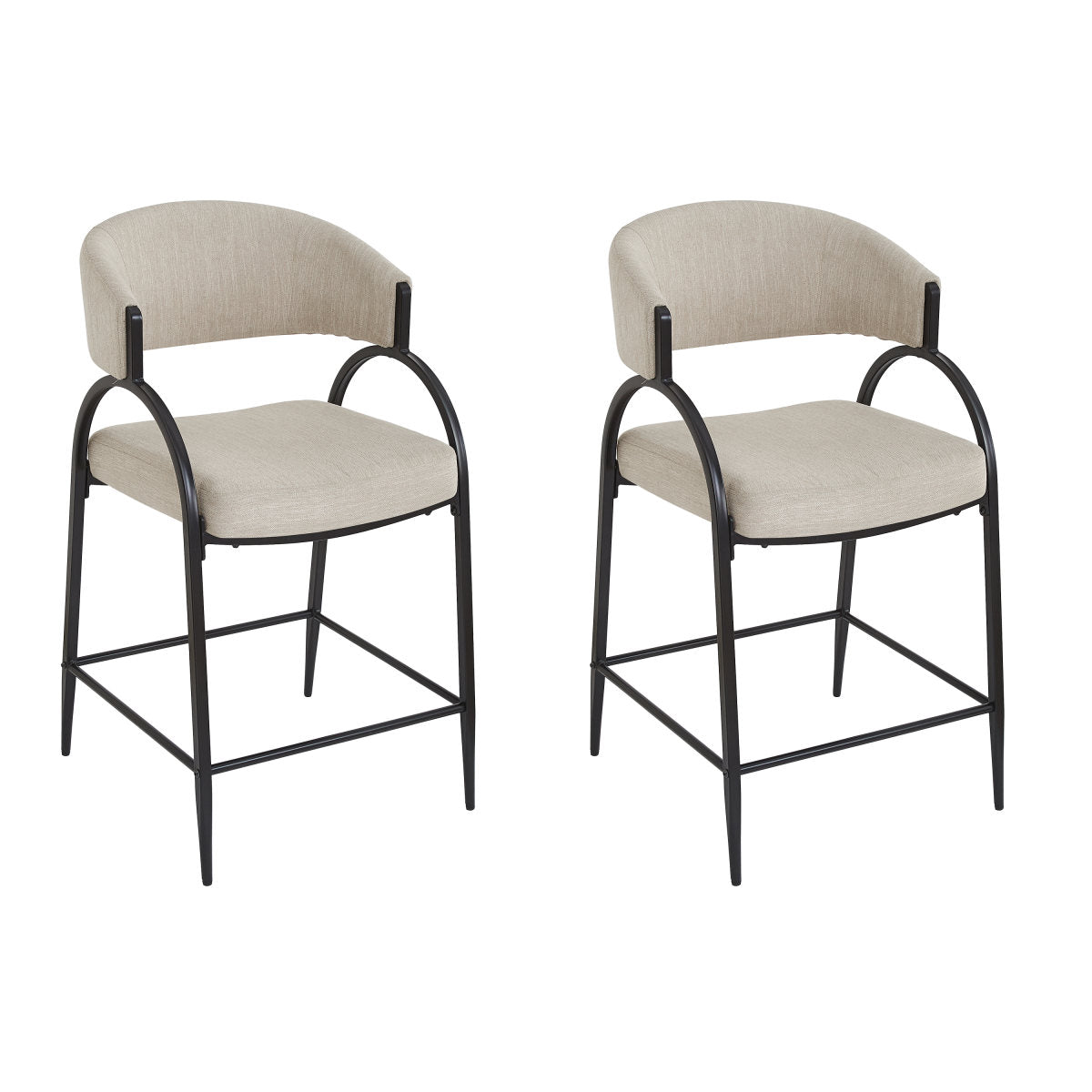 25 Seat Height Modern Fabric Bar Stools With Back, Black Metal Frame, Comfortable Counter Stools For Kitchen Island Dining Room, Set Of 2  Beige