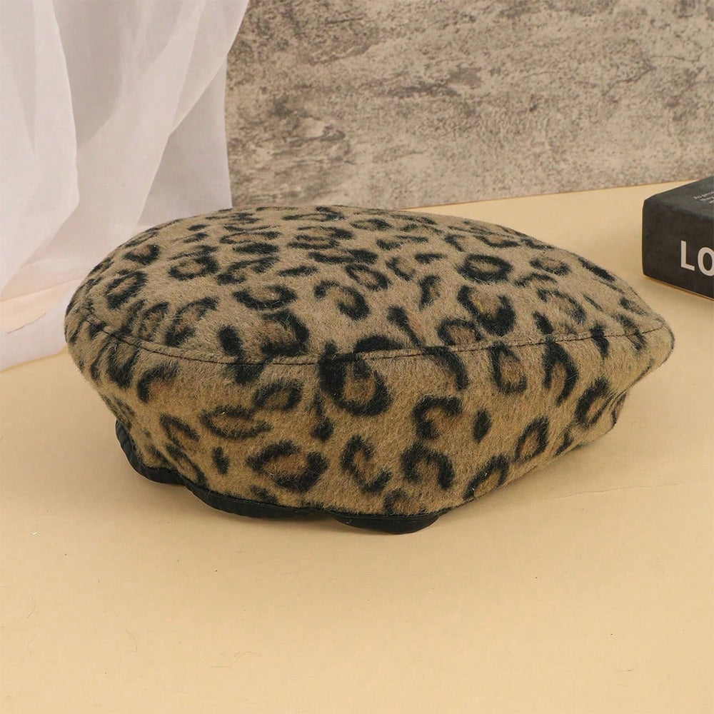 Men's And Women's Identical Leopard Print Texture PU Leather Base Cap To Enhance The Atmosphere, Sweet And Cool Girl Style Fedora Hat, Suitable For Outdoor Shopping, Daily Dates.