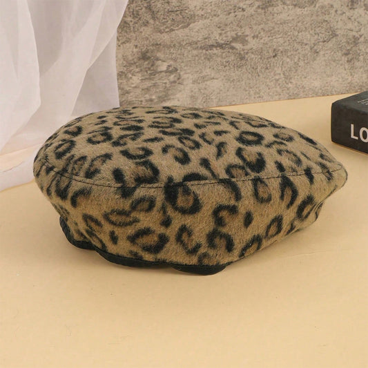 Men's And Women's Identical Leopard Print Texture PU Leather Base Cap To Enhance The Atmosphere, Sweet And Cool Girl Style Fedora Hat, Suitable For Outdoor Shopping, Daily Dates.