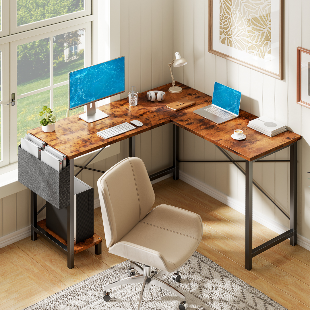 49-Inch L Shaped Desk - Computer Desk Corner Desks Gaming Desk PC Table, With CPU Stand Side Bag For Home Office Dorm Sturdy Writing Workstation