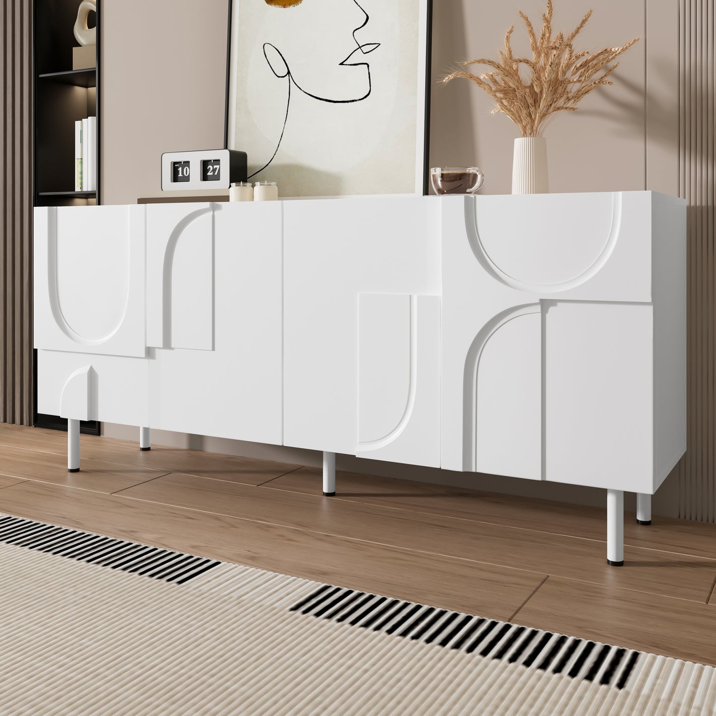 Geometric Designer Dining Room Sideboard  Modern, Functional Piece Of Furniture With Irregular Curves, Multi-storage And Stylish White  Perfect For Minimalism & Modern Decor