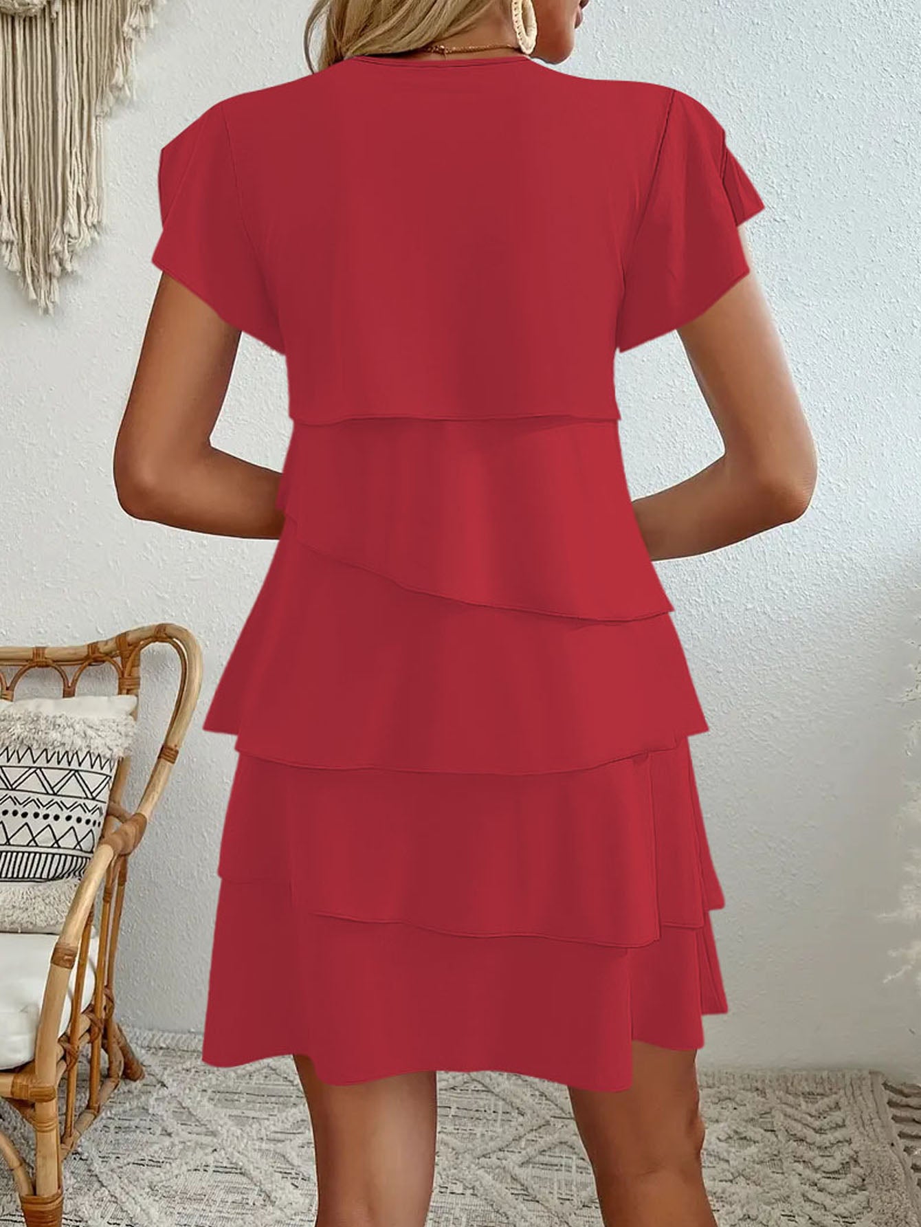 Summer Fashion Cake Dress, Elegant Loose Slimming Round Neck Flutter Sleeve Women Dress