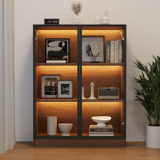 Glass Display Case With Lighting, Glass Display Case In Natural , Display Cabinet Natural , Collector's Display Cabinet, Multifunction Glass Cabinet Standing With 3-Tier Shelves, D32 H106 W80cm Old Sk