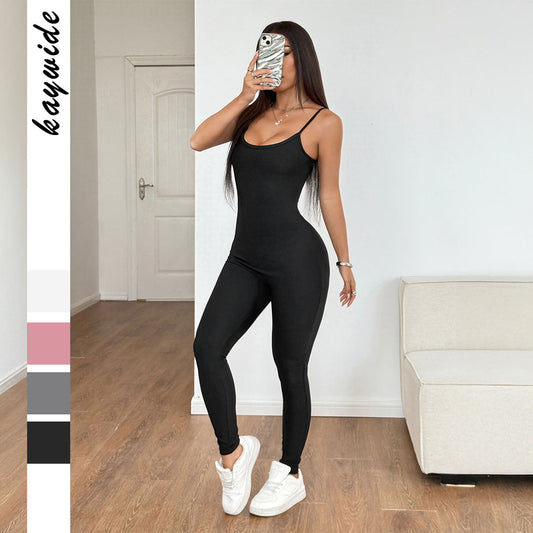 European And American Sports Yoga Style Sling Slim Trousers Jumpsuit