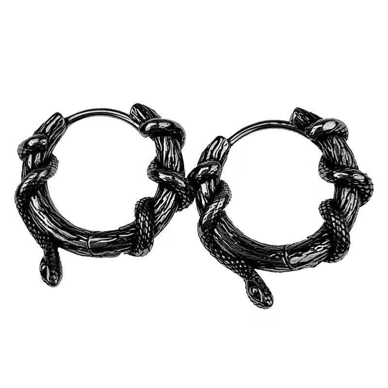 European American Retro Snake Titanium Steel Earrings, Stylish Men Hip Hop Punk Domineering Fashion Studs, Trendy Spirit Snake Ear Jewelry