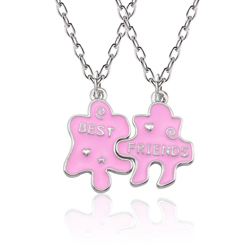 Korean-style Puzzle Alphabet Patchwork Pendant Necklace