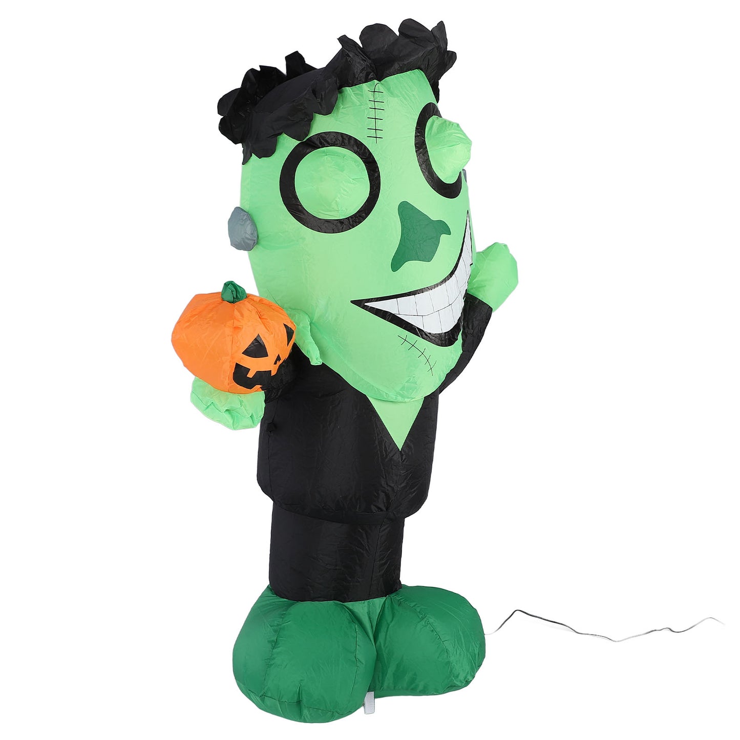 3.9ft Inflatable Green Monster With Pumpkin Big Eyes LED Lights Outdoor Yard Garden Lawn Holiday Party Decor IP44 Water Resistant US Plug 100‑120V