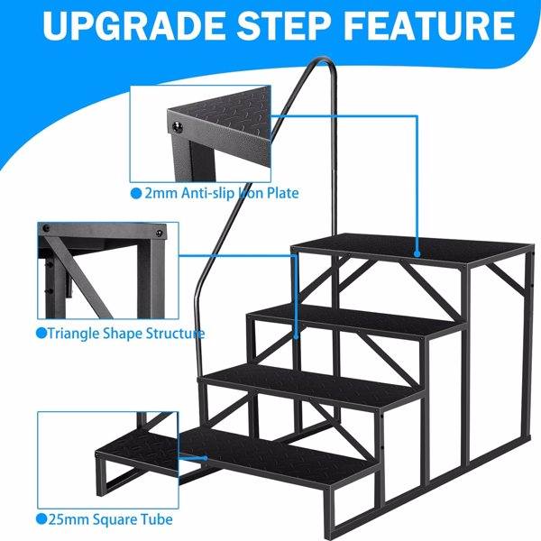 RV Stairs 4 Step Ladder,RV Steps Anti-Slip,Hot Tub Steps With Handrail,660 Lbs RV Ladder For 5th Wheel RV,Mobile Home Stairs