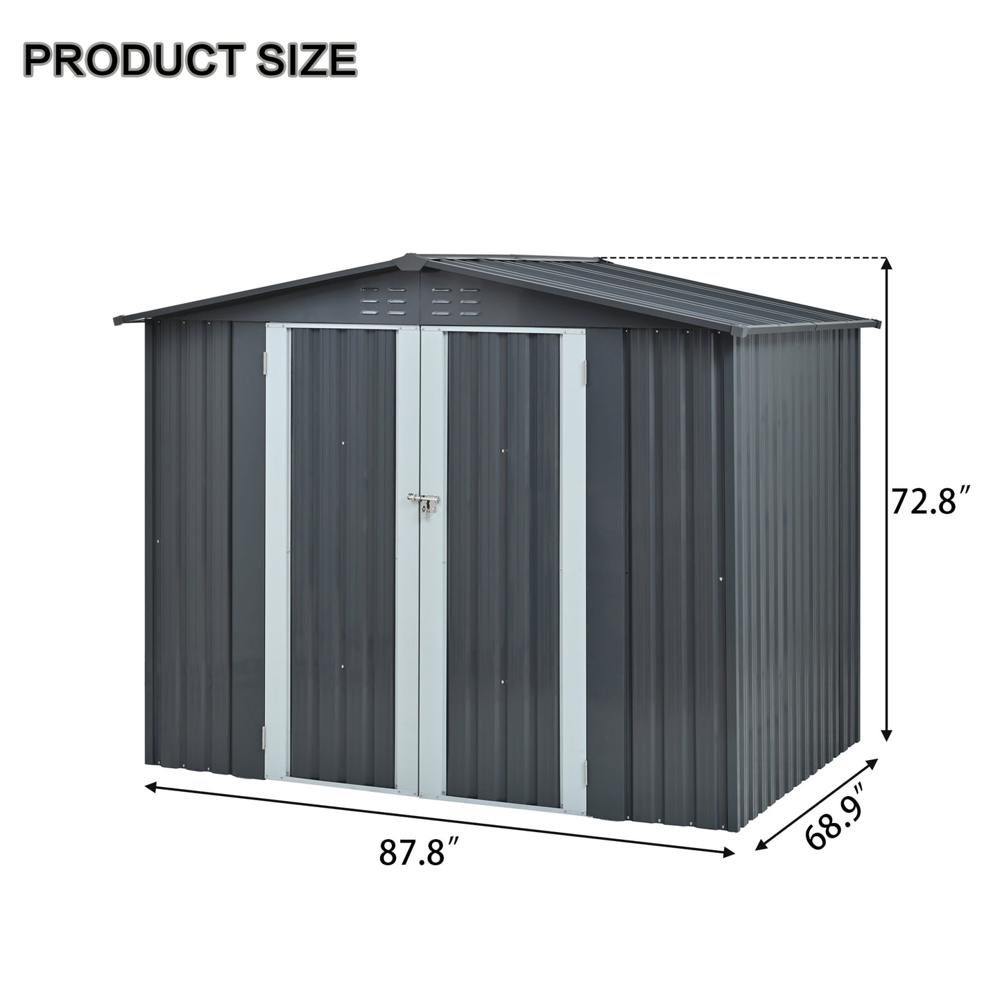 Metal Storage Shed With Double Doors, Heavy-Duty Galvanized Steel Outdoor Garden Shed For Tools, Lawn Equipment, And Yard Storage 72.8Hx68.9Dx87.8W