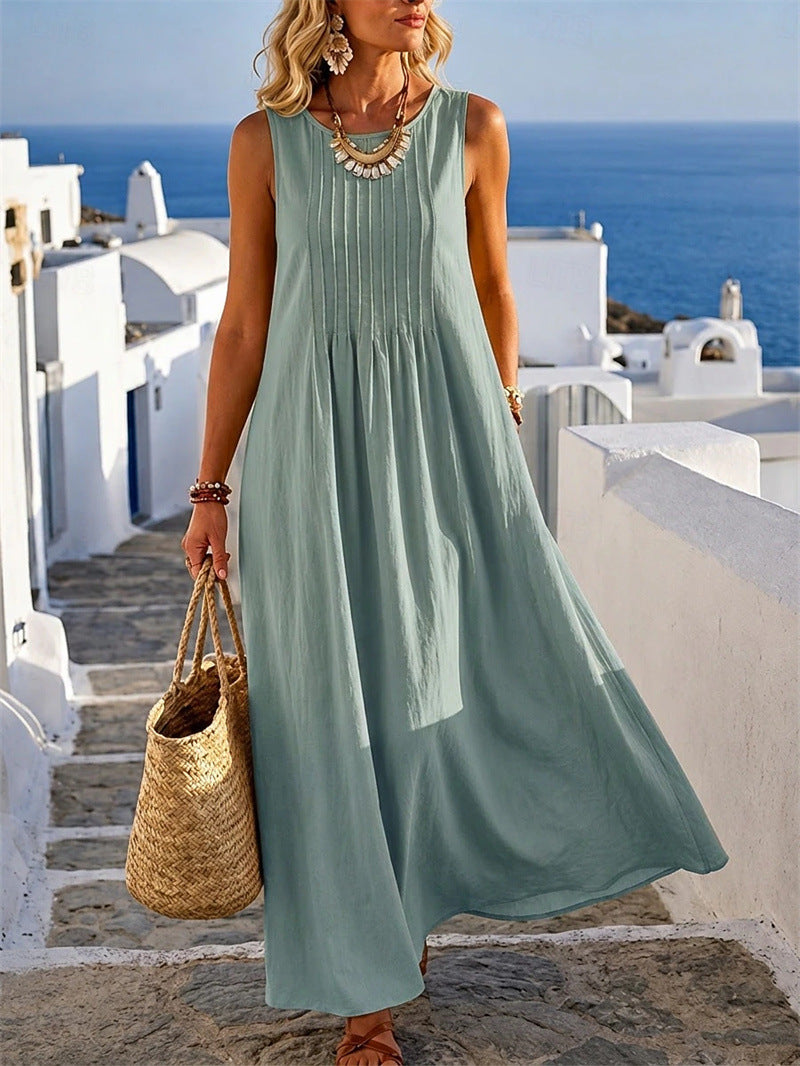 Summer New Casual Loose Fitting Round Neck Dress
