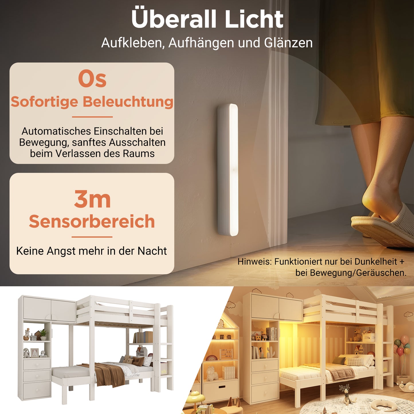 Bunk Bed 90x200 Cm With Smart Night Light, Offset Design With Wardrobe, Shelf & Drawers, Generous Storage Space, 90x200 Cm, White, EN747-1 2024