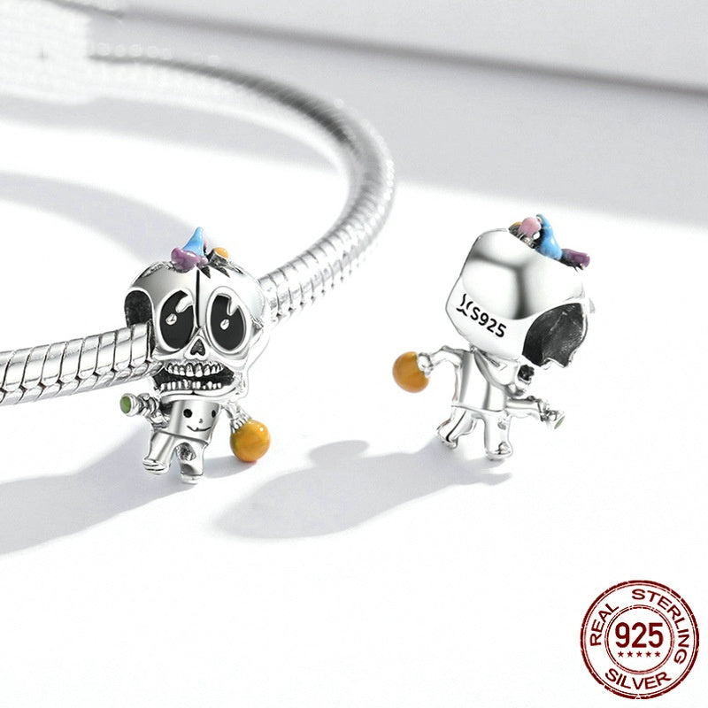 Halloween Skull DIY Bead Ornament Accessories S925 Silver Beaded