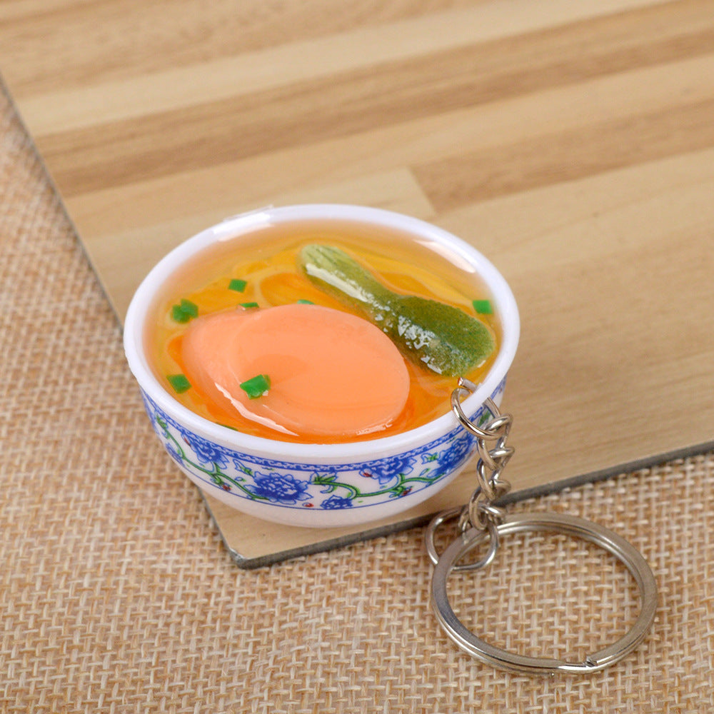 Artificial Food Pendant PVC Egg Noodle Keychain