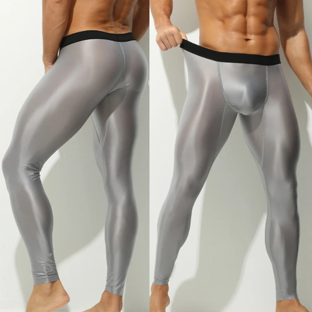 Men's Ice Silk Thin High Elastic Shaping Tight Fitness Sports Leggings