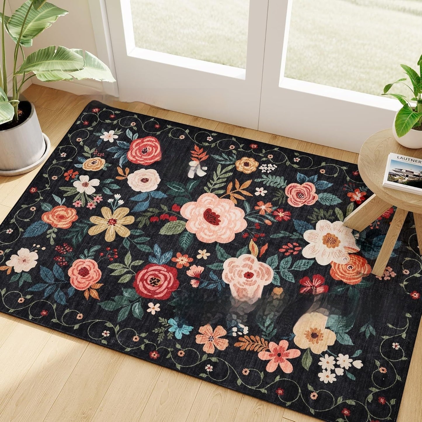 Non-slip Floral Faux-cashmere Bath Mat