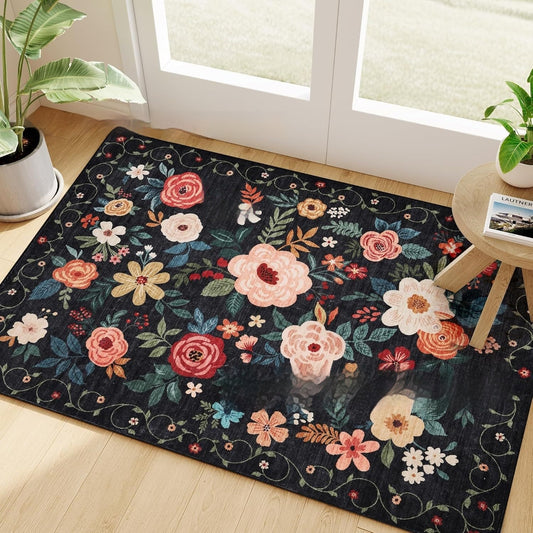 Non-slip Floral Faux-cashmere Bath Mat