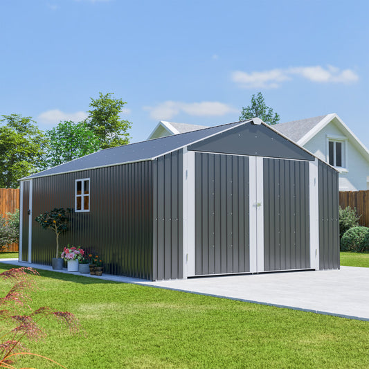 12x20 FT Shed Outdoor Metal Garage Shed with Spacious 1810 CUFT Capacity, Durable Double-Door Design, All-Weather Protection for Secure Vehicle and Equipment Storage