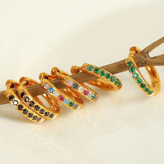 Foreign Trade European And American Fashion Korean-Style Round Micro-Inlay Colorful Zircon Earrings