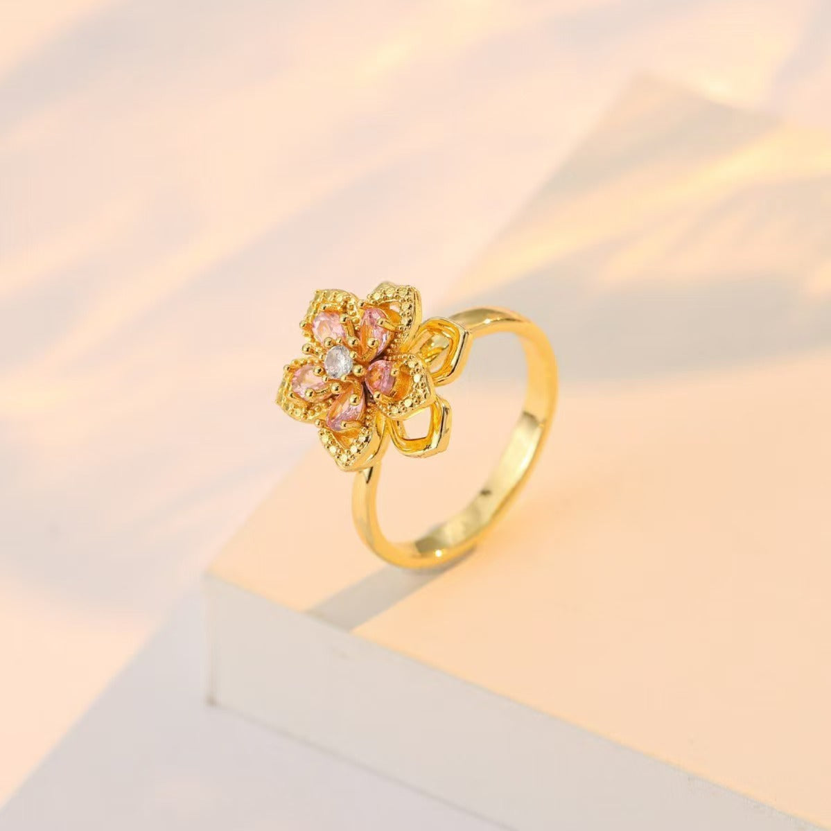 Nephthytis Flower Zircon Flower Niche Fashion New Ring