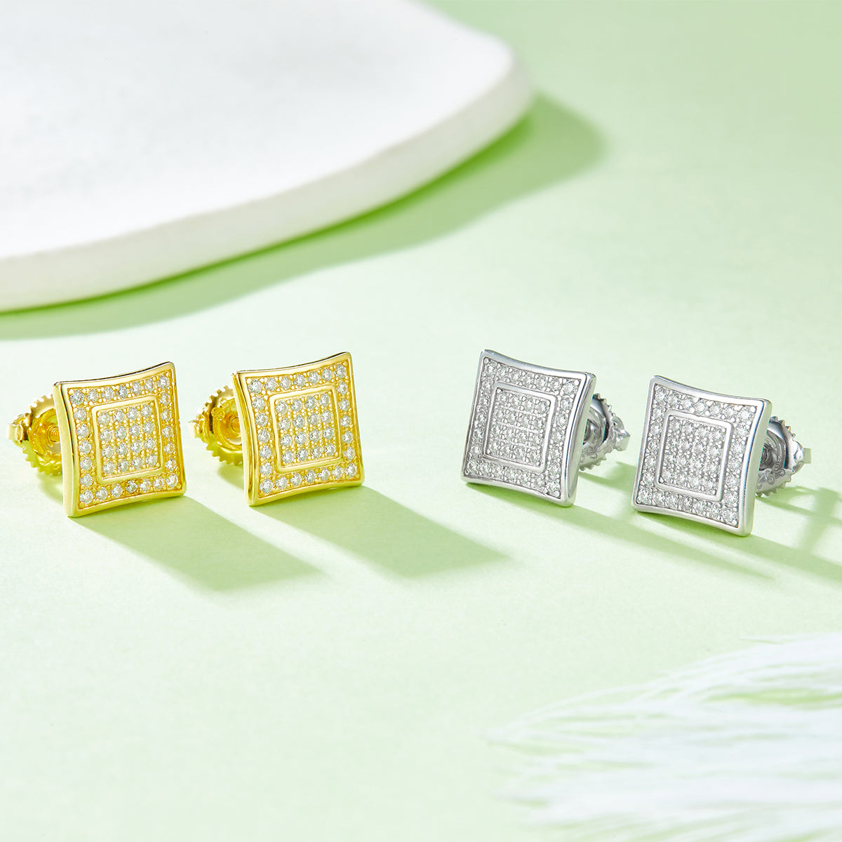 S925 Sterling Silver 76pcs D Color VVS1 Moissanite Square Stud Earrings 10mm Screw Back Hypoallergenic GRA Certified Gift Box