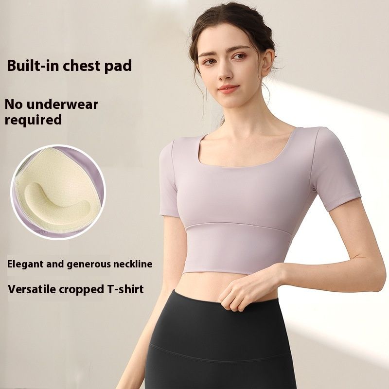 Yoga Cuff Chest Pad Slim Fit Slimming Sports Short Sleeve
