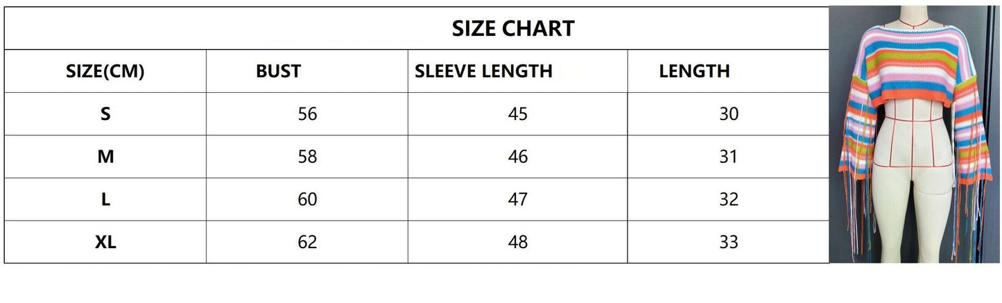 Best Selling Women's Clothes Rainbow Tassel Vacation Style Loose Sweater