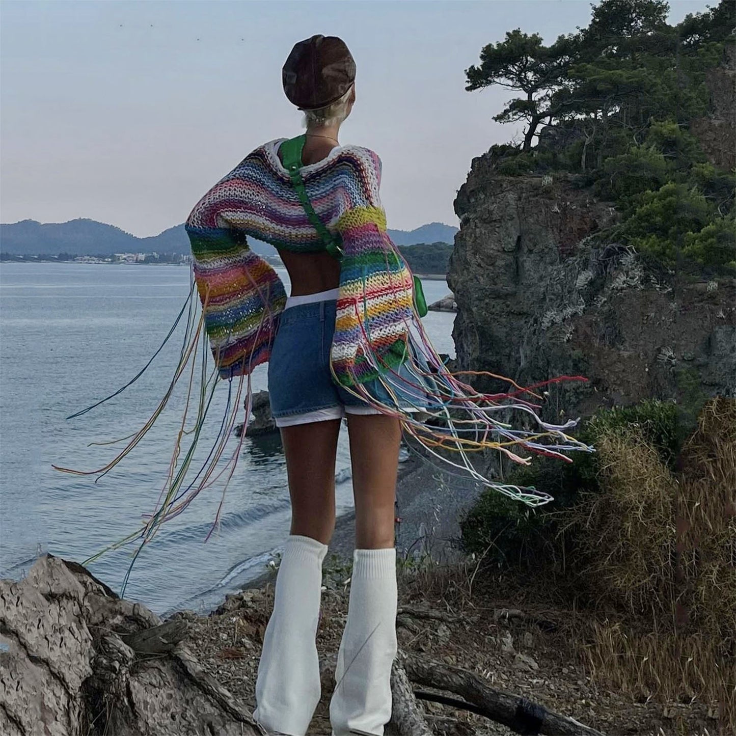 Best Selling Women's Clothes Rainbow Tassel Vacation Style Loose Sweater