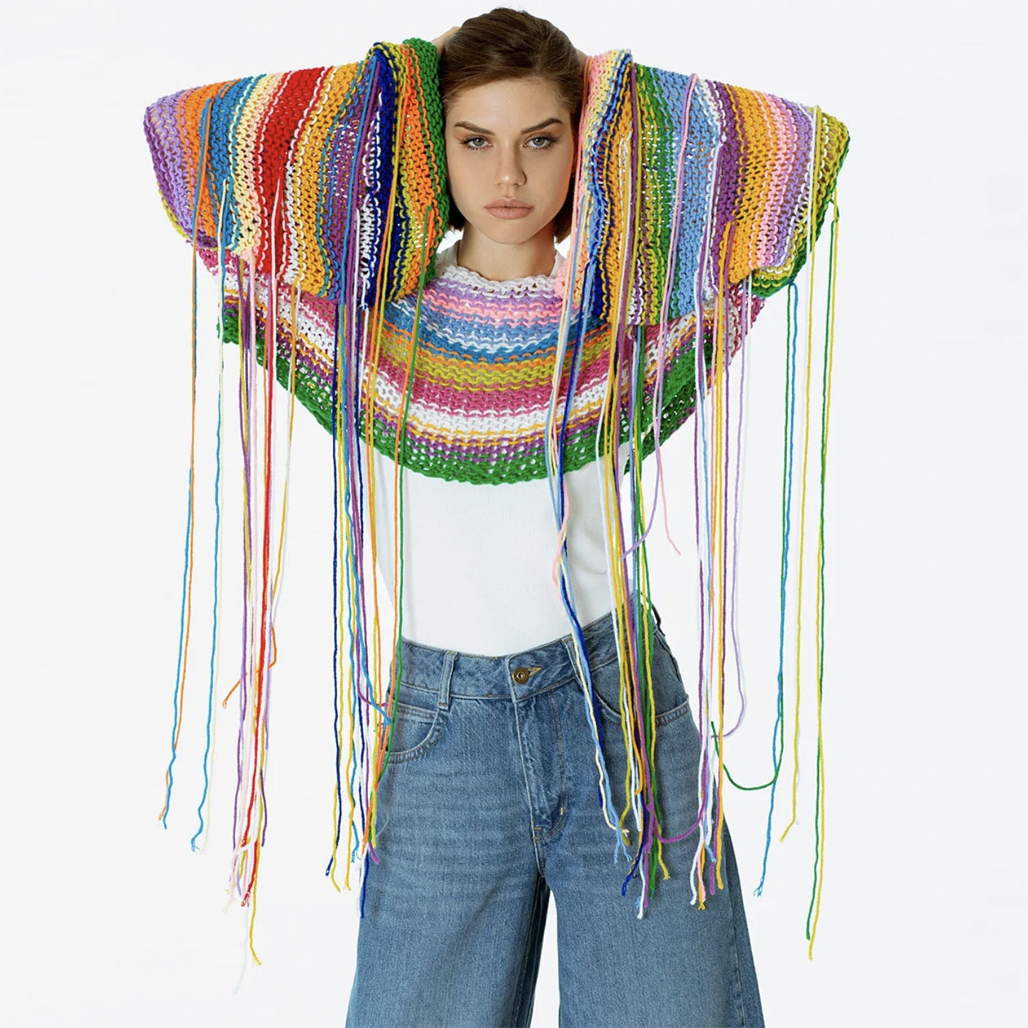 Best Selling Women's Clothes Rainbow Tassel Vacation Style Loose Sweater