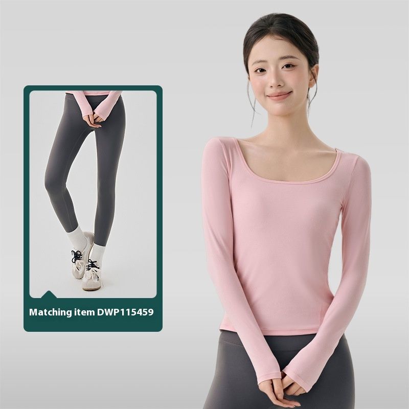 Nude Feel High Elastic Long Sleeve Yoga Wear Top Slim Fit Slim And Sexy Big Neckline