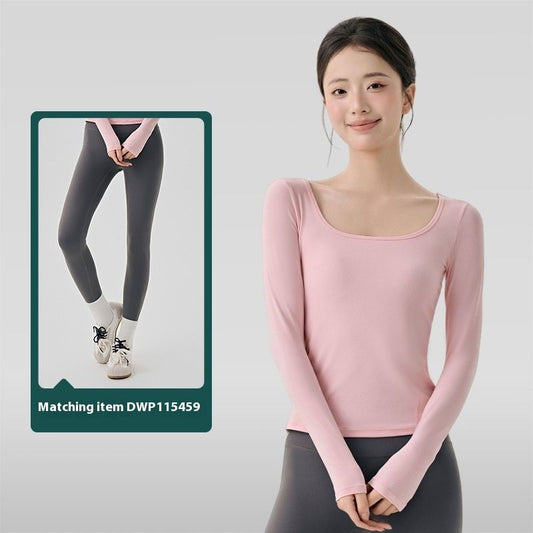 Nude Feel High Elastic Long Sleeve Yoga Wear Top Slim Fit Slim And Sexy Big Neckline