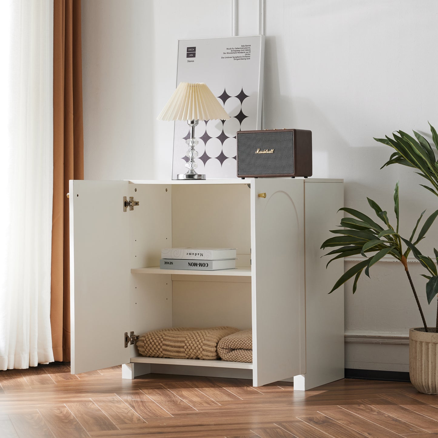 Storage Cabinet With 2 Doors, Wooden Buffet Sideboard With Adjustable Shelf And Metal Handles, Freestanding Kitchen Cupboard For Living Room, Dining Room And Hallway, White, 80 X 40 X 80 Cm