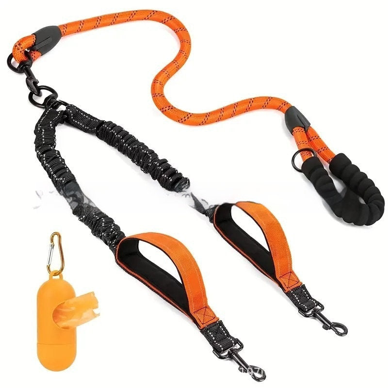 Hand Holding Rope One For Two Dog Leash Pet Retractable Rope