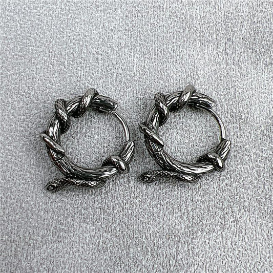 European American Retro Snake Titanium Steel Earrings, Stylish Men Hip Hop Punk Domineering Fashion Studs, Trendy Spirit Snake Ear Jewelry