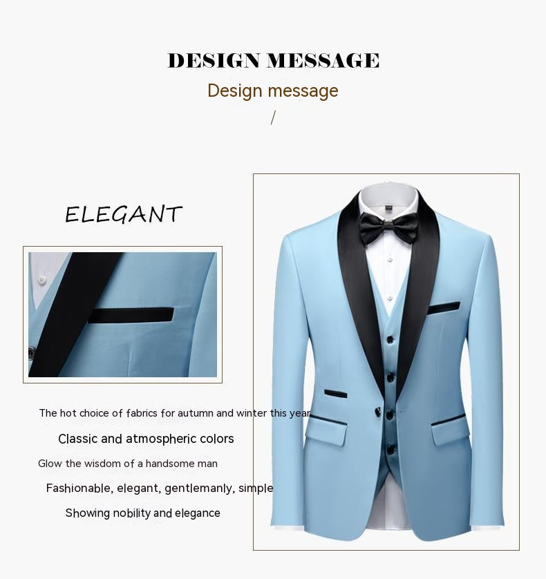 Men's Suit Set Green Fruit Collar Stage Suit Dress Host Performance Bridegroom Best Man Three-piece Suit