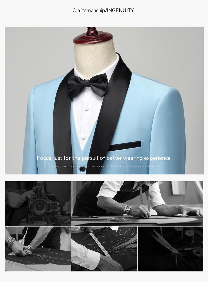 Men's Suit Set Green Fruit Collar Stage Suit Dress Host Performance Bridegroom Best Man Three-piece Suit