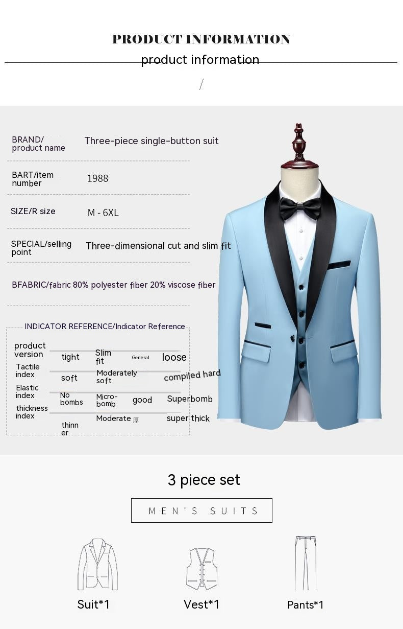 Men's Suit Set Green Fruit Collar Stage Suit Dress Host Performance Bridegroom Best Man Three-piece Suit