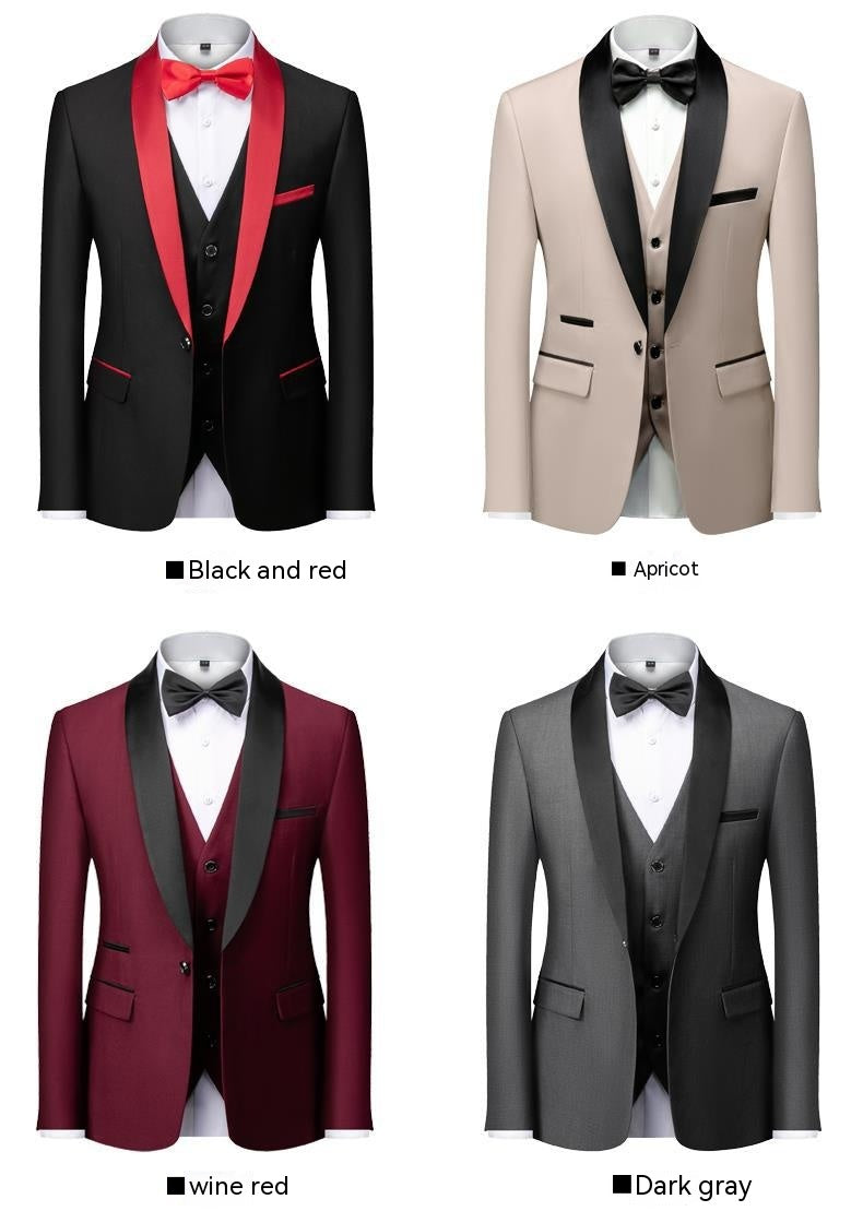 Men's Suit Set Green Fruit Collar Stage Suit Dress Host Performance Bridegroom Best Man Three-piece Suit