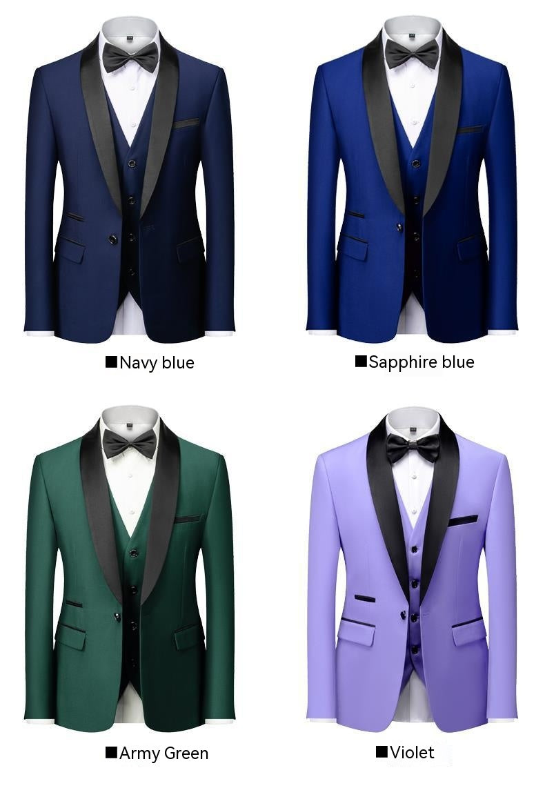 Men's Suit Set Green Fruit Collar Stage Suit Dress Host Performance Bridegroom Best Man Three-piece Suit