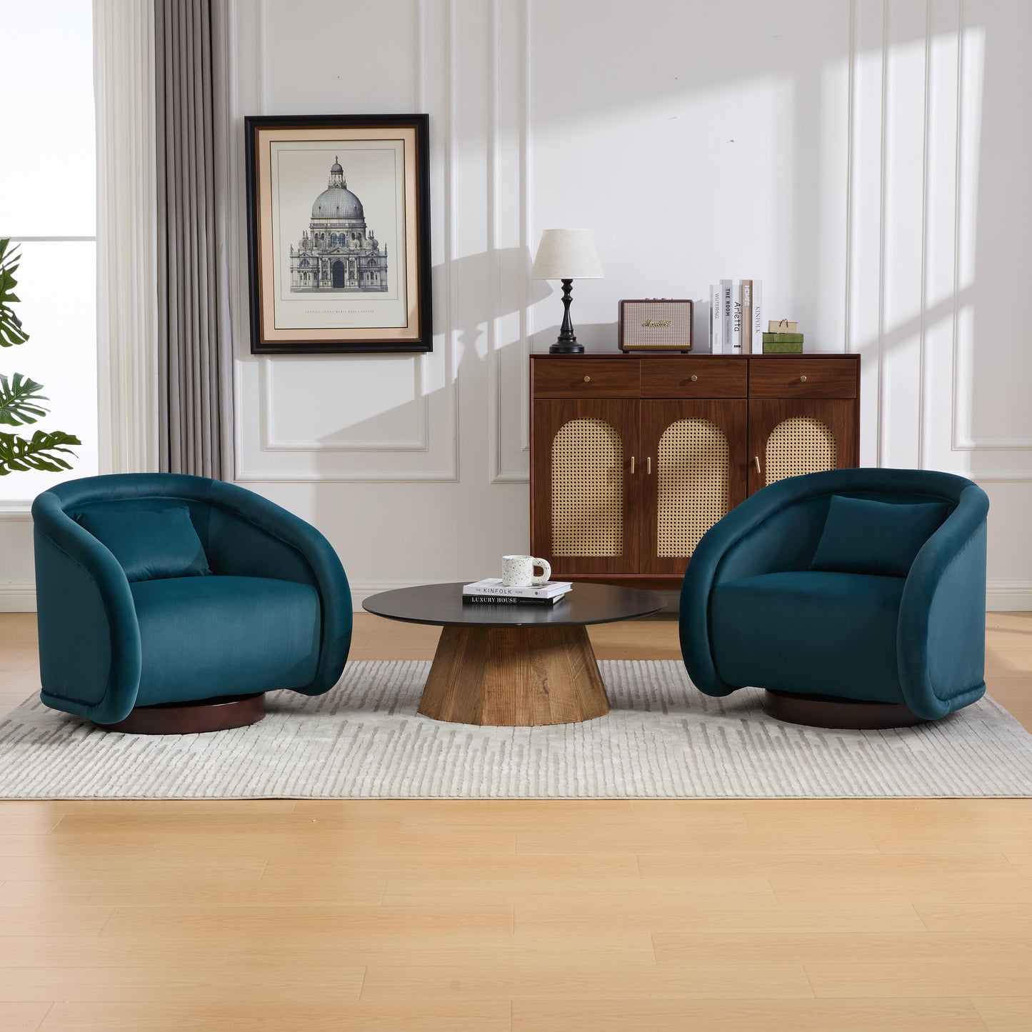 Swivel Accent Chair, 360 Degree Swivel Barrel Chair With Velvet Fabric Upholstery, Comfy Pumpkin Shaped Swivel Chair For Living Room, Bedroom, Or Office