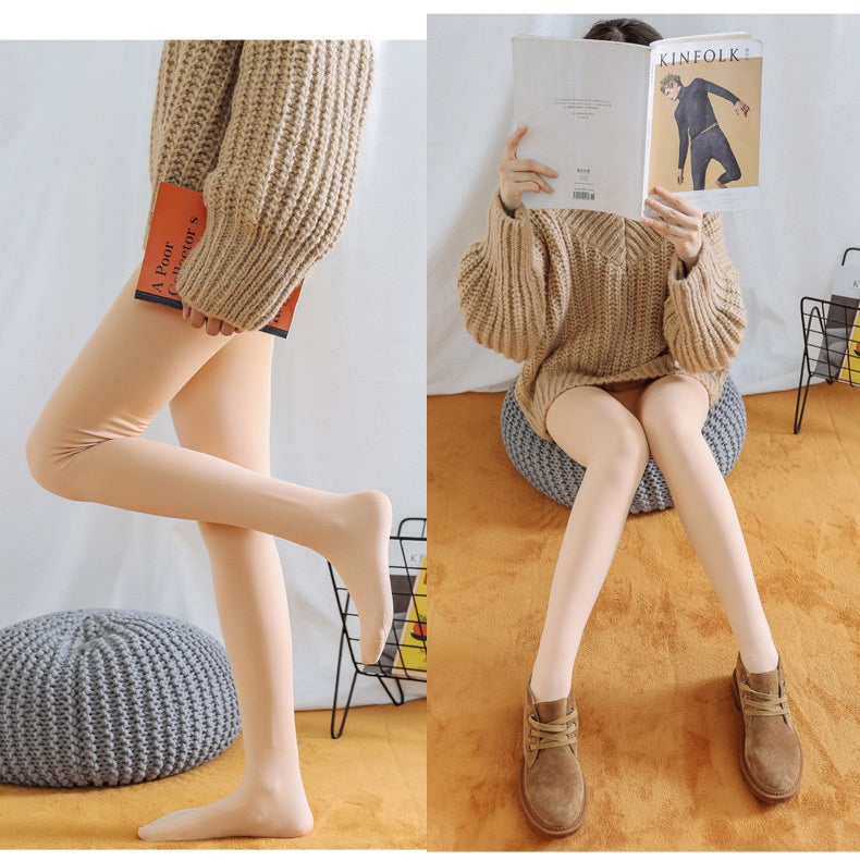 Best Flesh Color Pantyhose Women Fleece-lined Thick Leggings