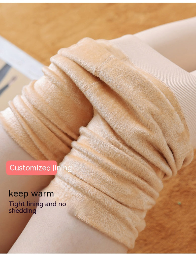 Best Flesh Color Pantyhose Women Fleece-lined Thick Leggings