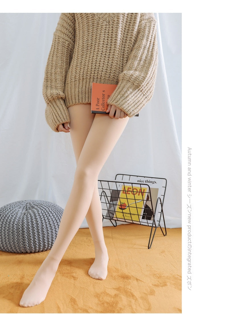 Best Flesh Color Pantyhose Women Fleece-lined Thick Leggings