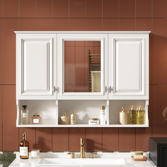 41 Inch Mirror Medicine Cabinet With Open Shelves, Wall Mounted Home Storage With Doors & Mirror, Adjustable Shelf, Bathroom Storage Cabinet Over Toilet