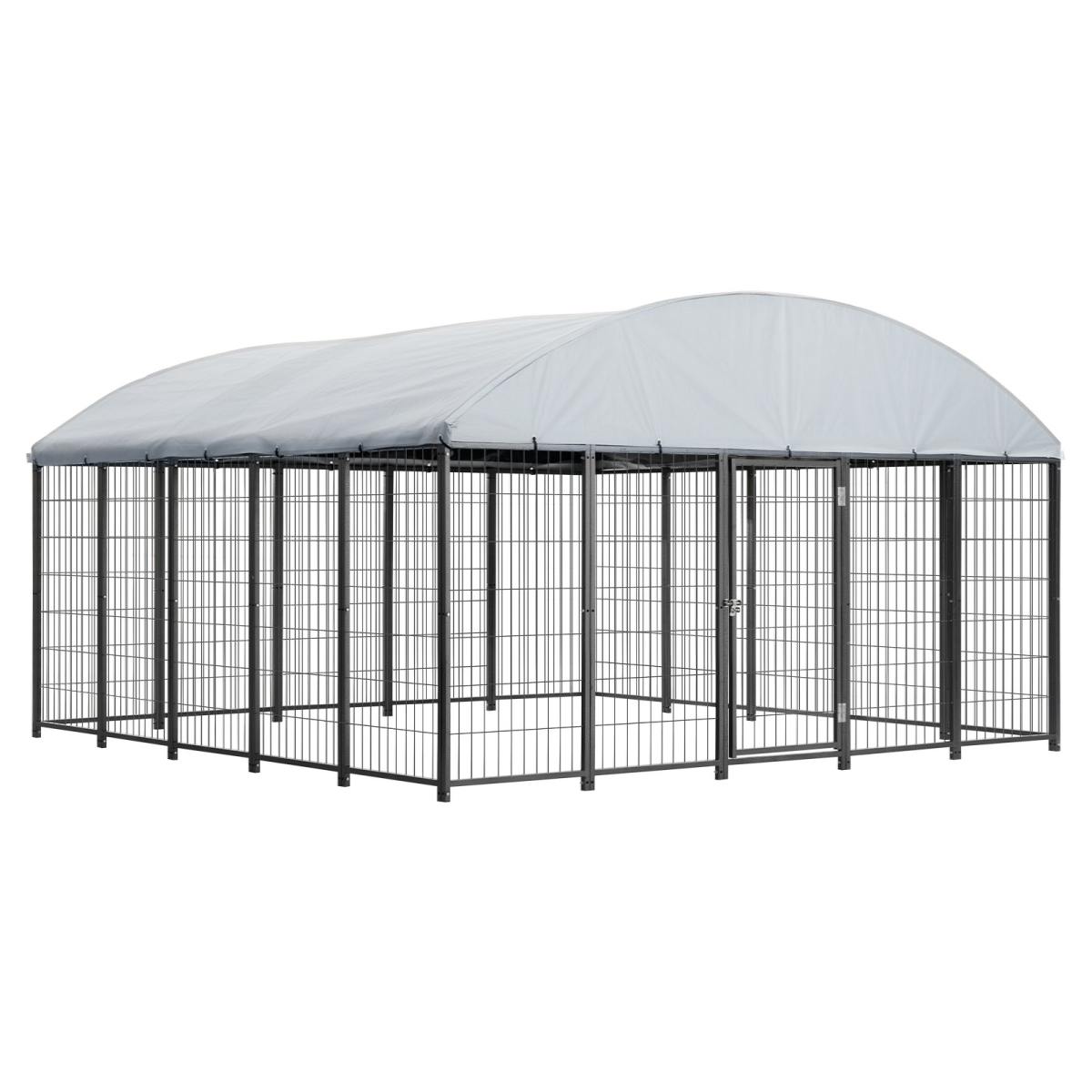 Outdoor Dog Kennel, 9.8 X 9.8 X 5.4 Ft Large Dog Kennel With Secure Lock, Outside Dogs Enclosures With UV-Resistant & Waterproof Roof Cover, Heavy Duty Pet Crate Cage Run For Large Dogs