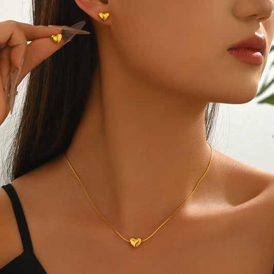 Cross-border European American Light Luxury Women Jewelry Set, Geometric Heart Pendant Clavicle Necklace & Matching Earrings, Versatile Daily Fashion Accessories