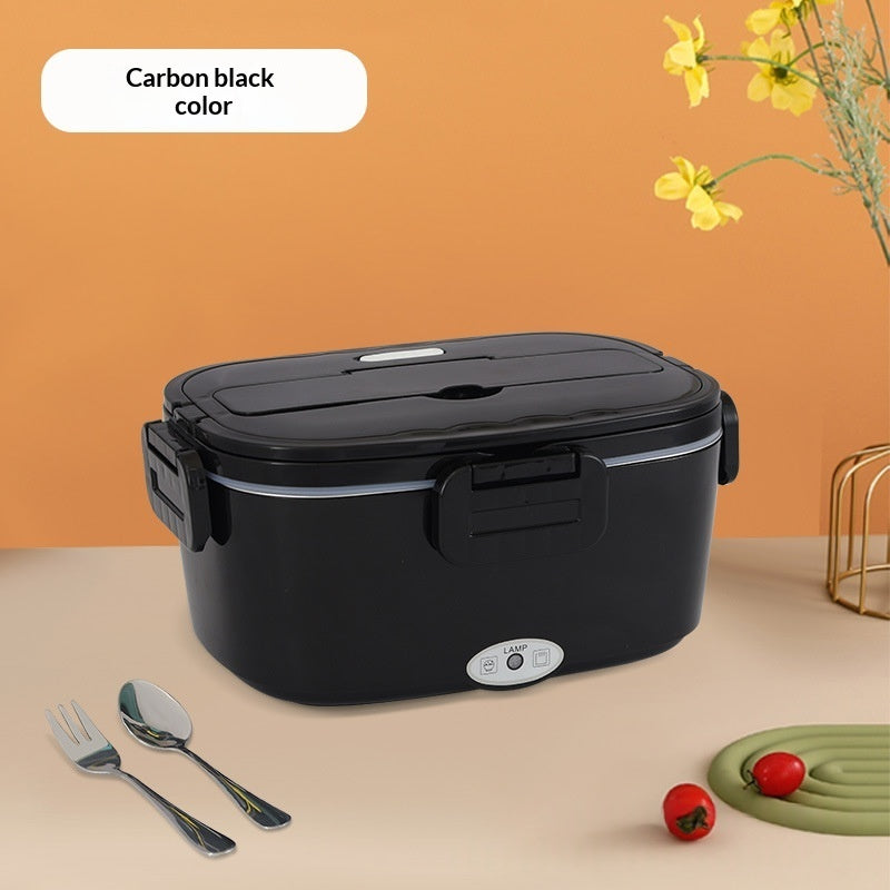 Black Electric Heated Lunch Box Stainless Steel Home And Car Dual-Use