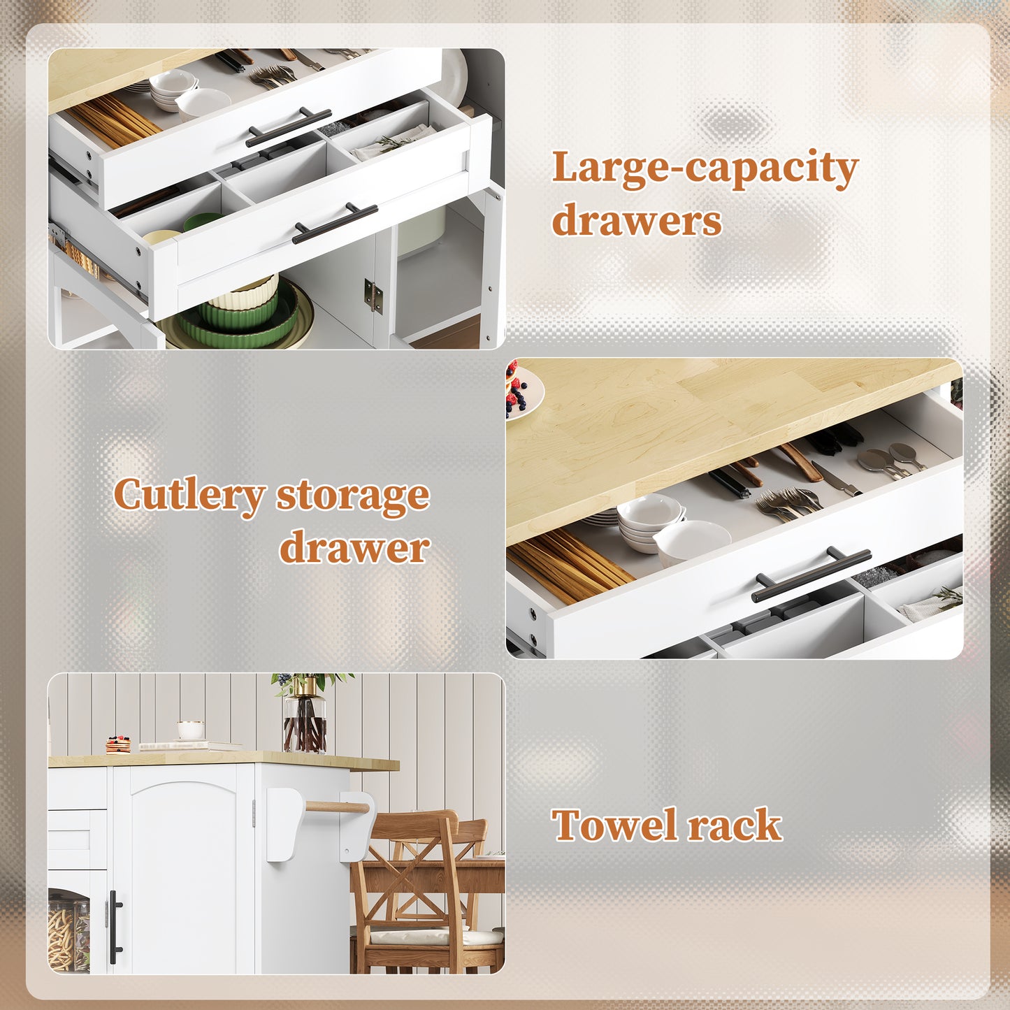 Mobile Kitchen Island With Foldable Worktop, Kitchen Trolley, 5 Wheels, Multiple Storage Racks, Spice Rack, Cutlery Storage Drawer, 120 X 45  70  X 90 Cm