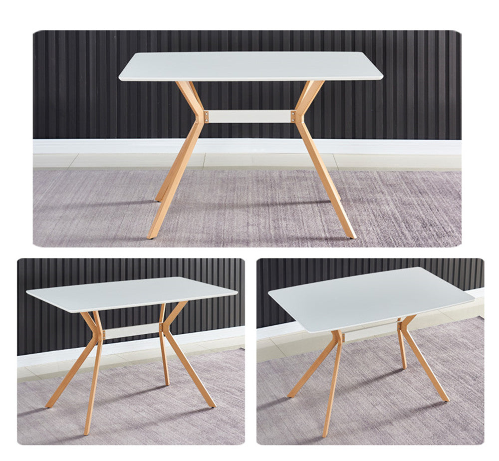 Modern Minimalist StyleDining Table MDF Anti-Scratch Top Metal Shelf Metal Heat Transfer Legs Leveling Feet For Dining Room Kitchen Office Table X 1 White